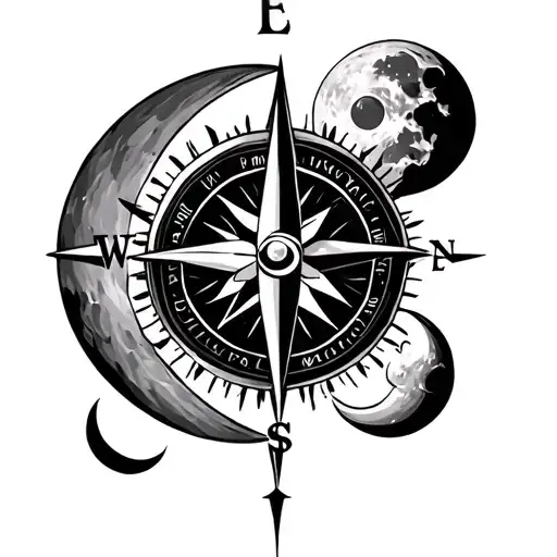 A Compass With Two Moons On The Bottom And The Sun On The Top