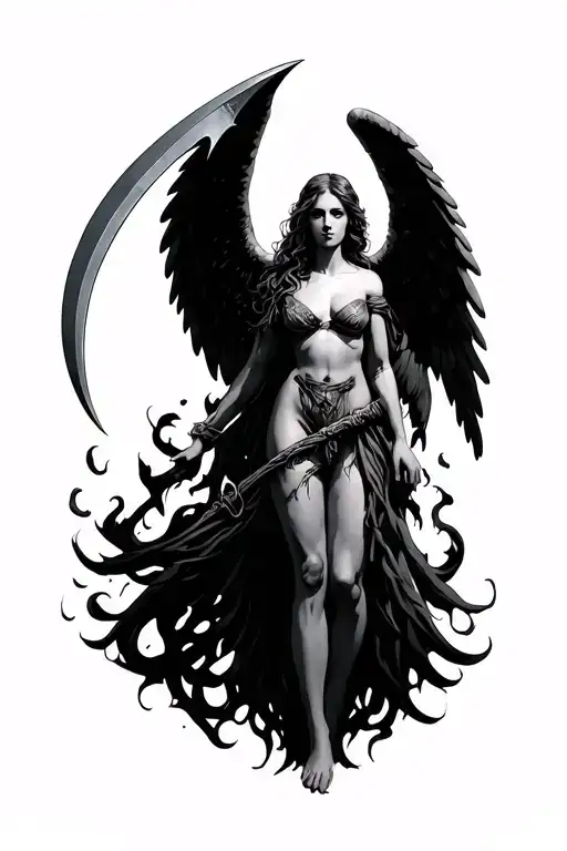 Anatomical Female Angel Holding A Scythe