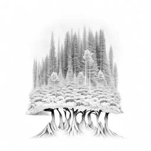 Forested Mountain Suspended In Air With Tree Roots Coming Off The Bottom