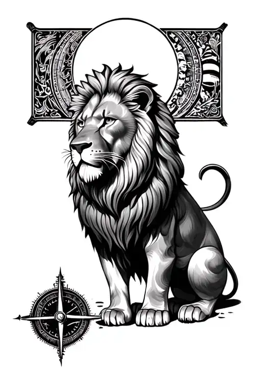 Lion With A Navigation Compass