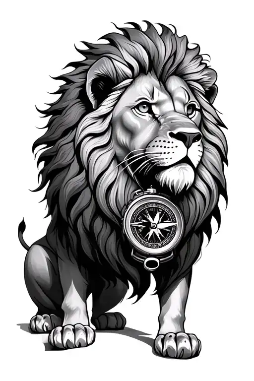 Lion With A Navigation Compass