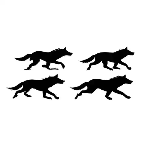 Black Silhouette Of Wolves Running