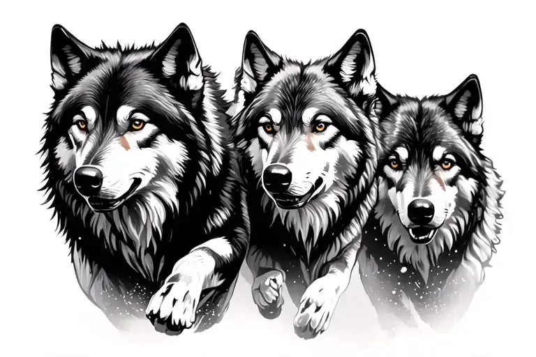 Black Silhouette Of Wolves Running