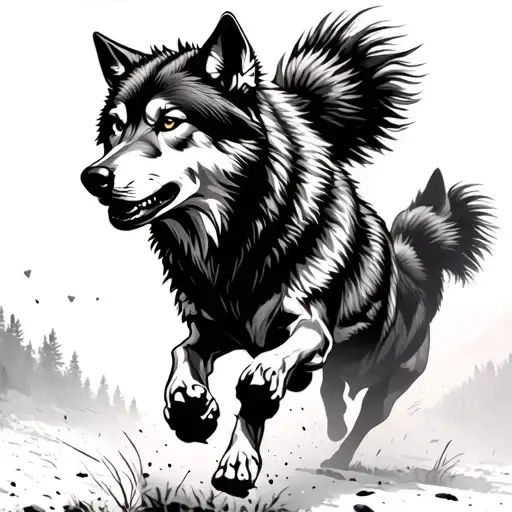 Black Silhouette Of Wolves Running