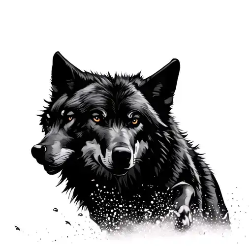 Black Silhouette Of Wolves Running