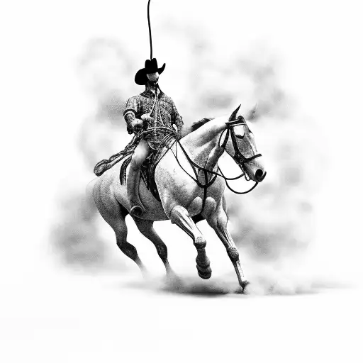 Guy On Horse With Lasso Coming Out Of Smoke