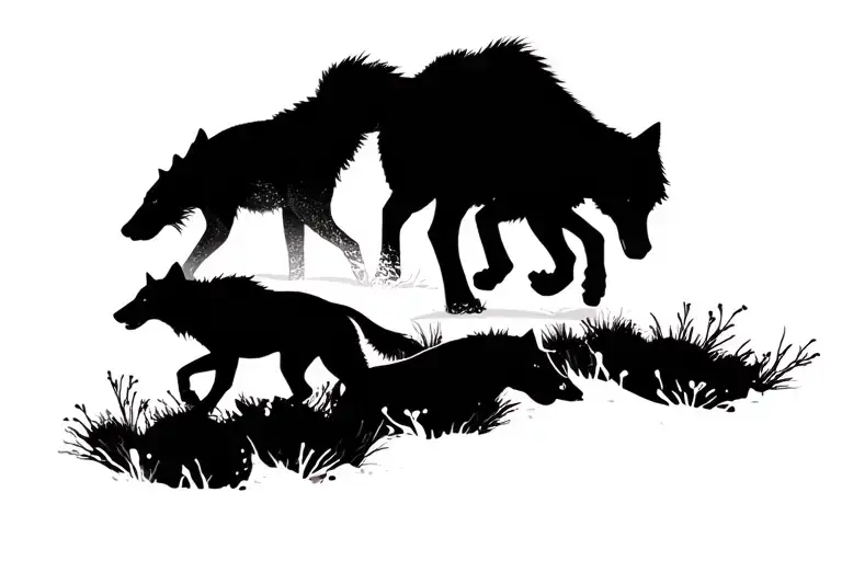 Black Silhouette Of Wolves Running