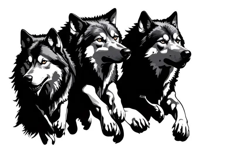 Black Silhouette Of Wolves Running