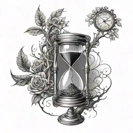 An Hourglass With A Tree Of Life And A Pocket Watch