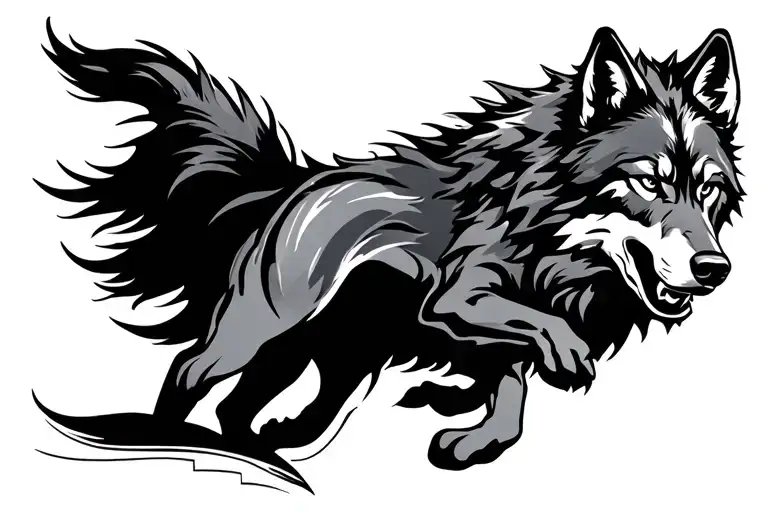 Black Silhouette Of Wolf Running