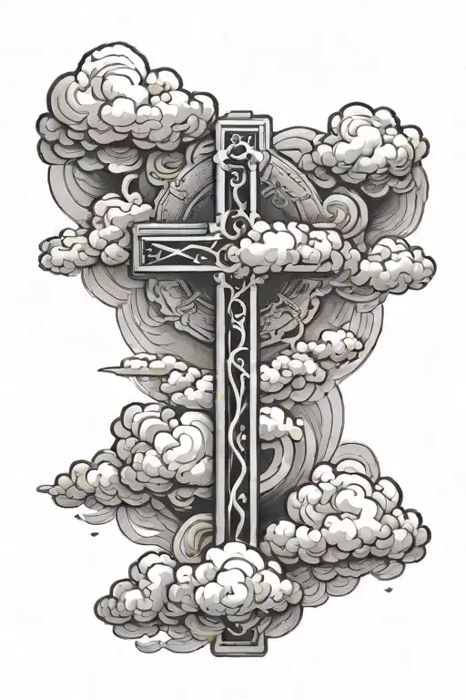 A Cross With Clouds Surrounding The Entire Background