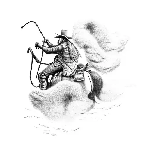 Guy On Horse With Lasso Coming Out Of Dust Cloud