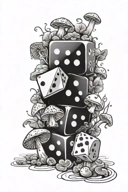Dnd Dice Surrounded By Mushrooms