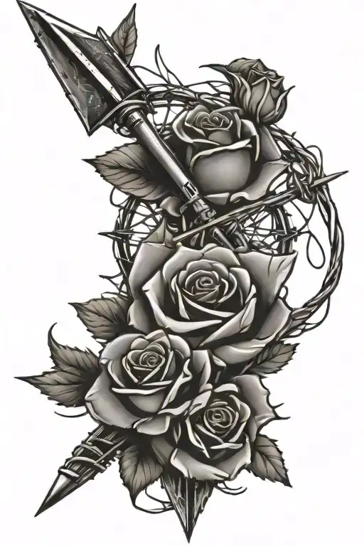 Arrow And Barbed Wire With Roses