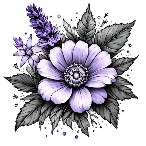 Line Lavendar Flower And Star