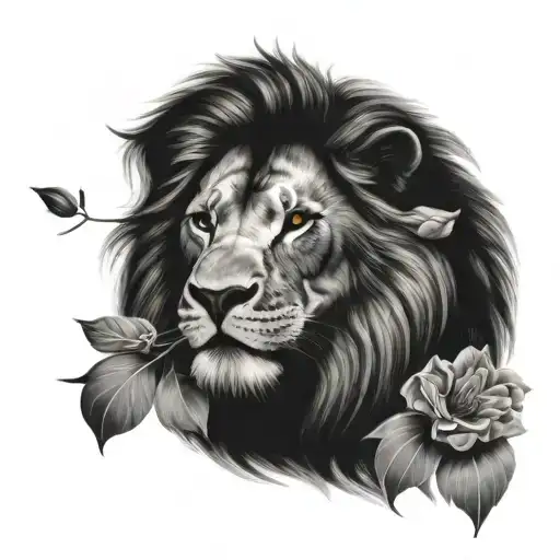 Lion And Flower Side By Side