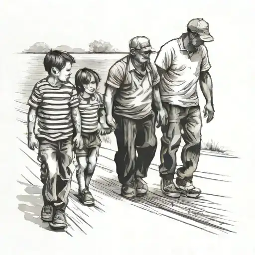 Sons And Dad Walking