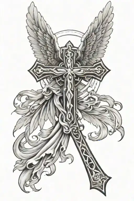 Angel Wings With Halo And Cross Baseball