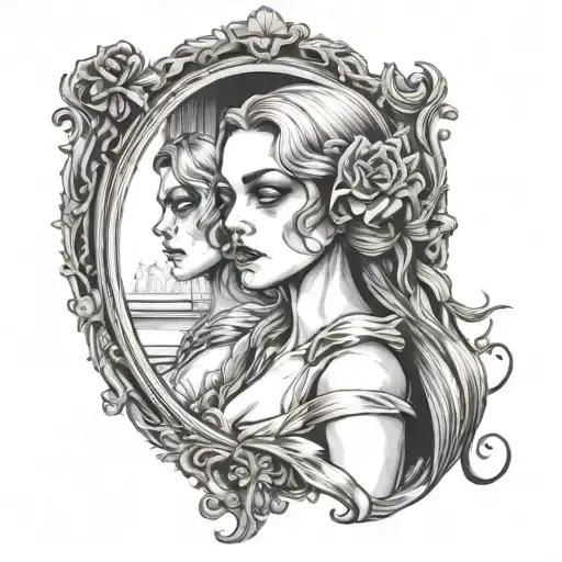 Gothic Woman In Mirror Reflection Spooky
