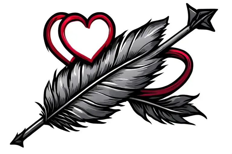 Arrow With Feather End With 2 Hearts And Ribbon