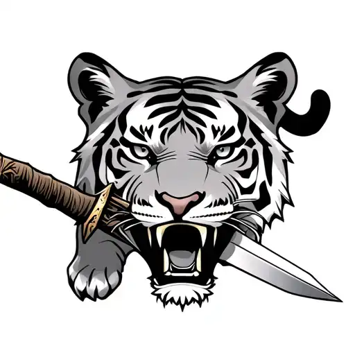 Crawling Tiger With Dagger In Mouth