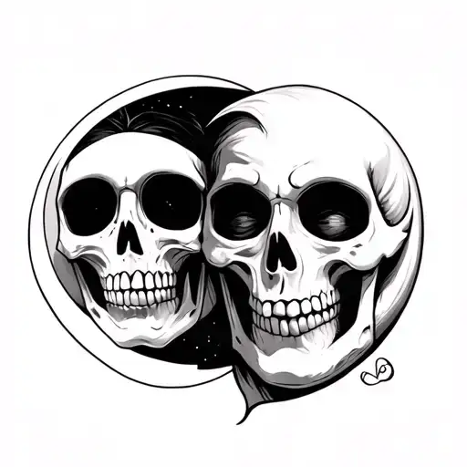 Skeleton Face And Moon Face Looking At Each Othet