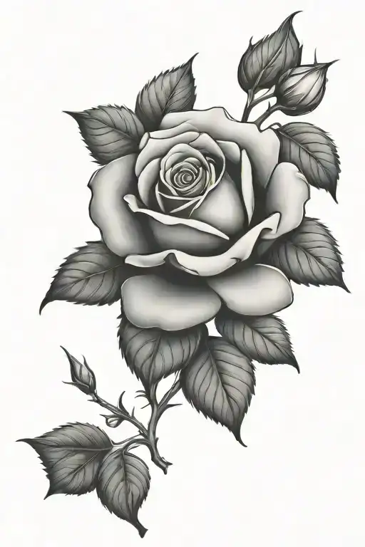 A Rose With Leaves Tattoo Design