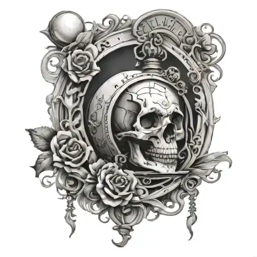 Timeglass With Skull And Half Moon Inside