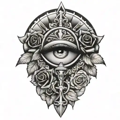 Black Rose Ankh Eye Feathers