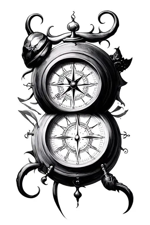 Compass Clock Skull