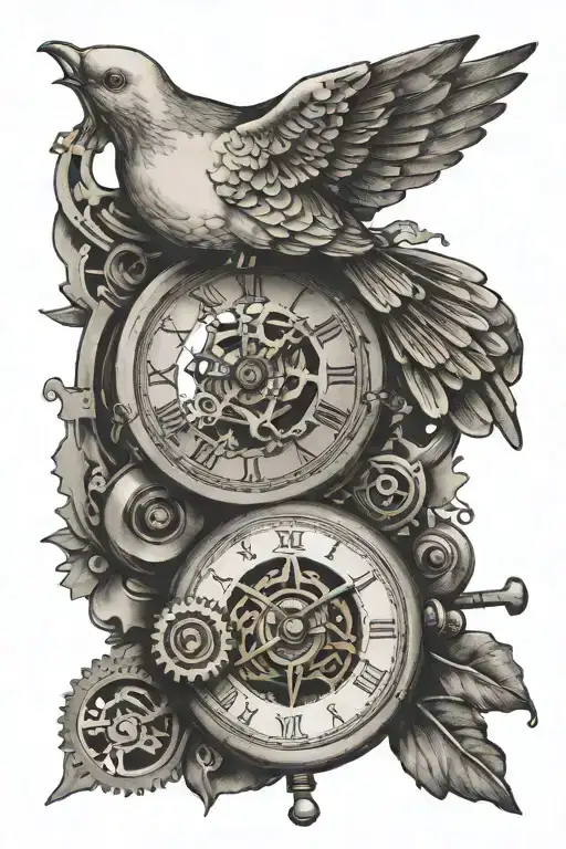 Dove Carrying A Watch Mechanism Intertwined
