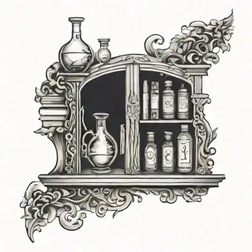 Intricate Book Shelf With Potions Bottle