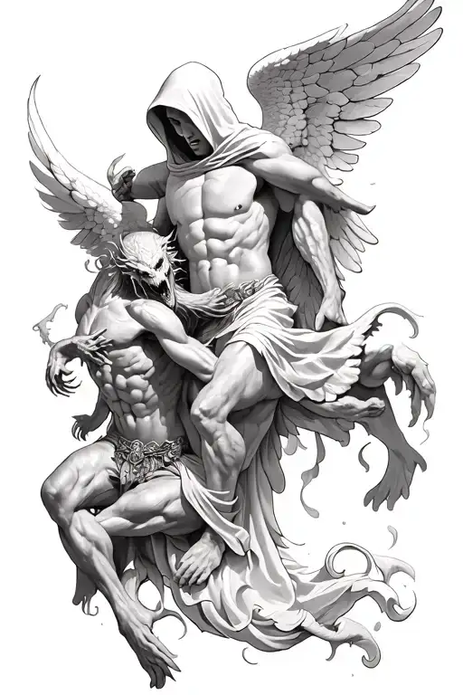 Hooded Arch Angel Defeating A Demon