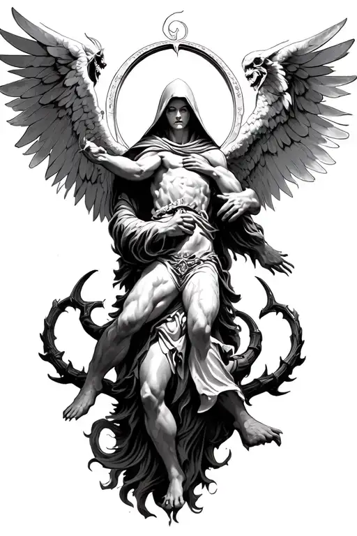 Hooded Arch Angel Defeating A Demon