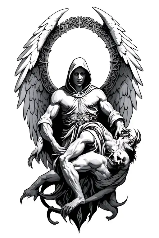 Hooded Arch Angel Defeating Satan