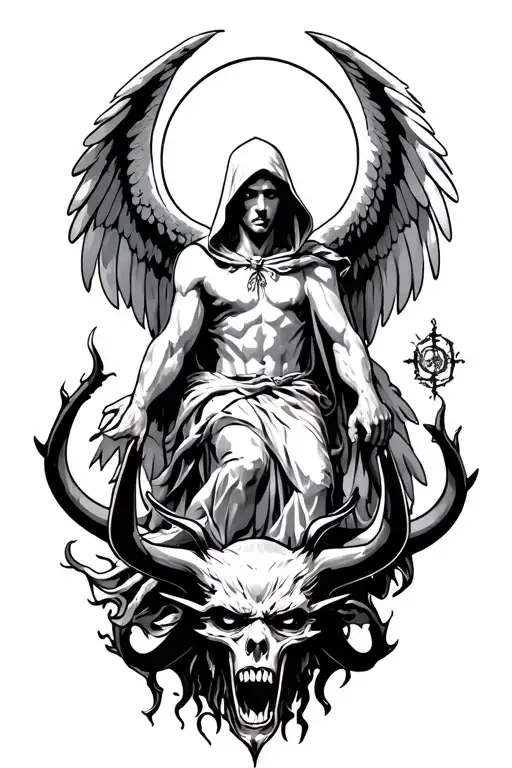 Hooded Arch Angel Defeating Satan