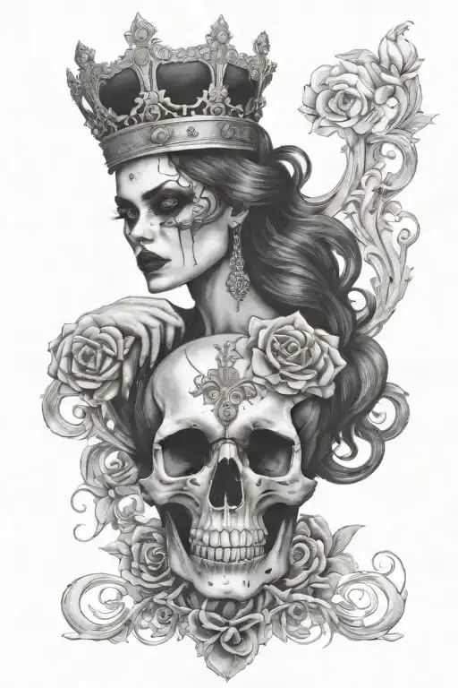 Beautiful Horror Woman Holding Skull Wearing A Crown