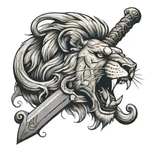 A Lion Clutching A Dagger In Its Teeth