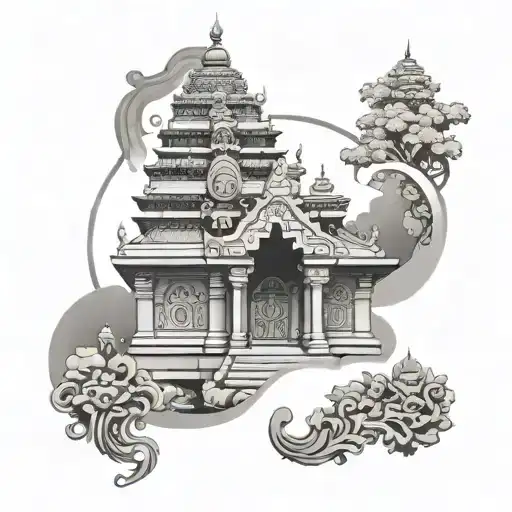 Hindu Temple With Background Of Himalyas And Ornamental Surrounding