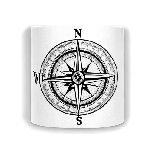 A Coffee Mug With A Compass And Airplane Symbolizing Wanderlust