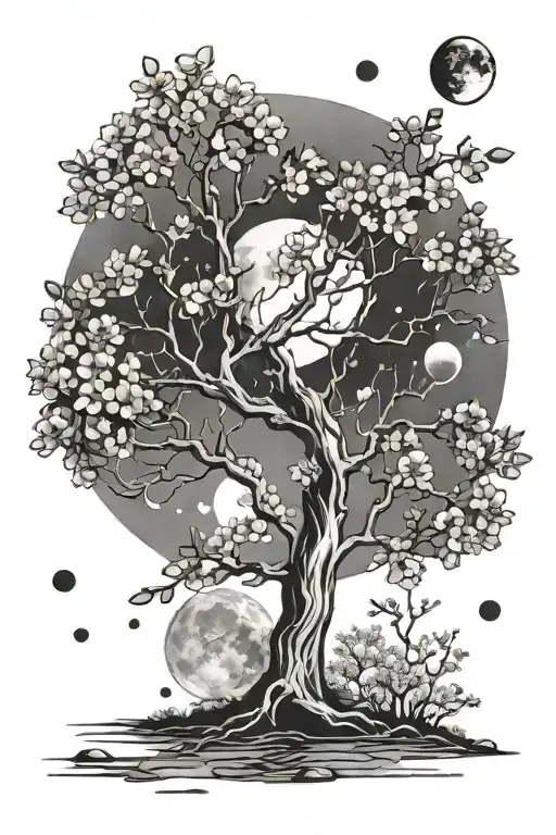 Blossom Tree And The Moon Phases