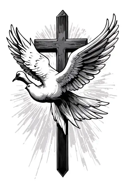 Cross And Dove Flying To Heaven