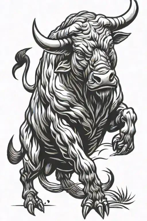 Angry Bull With Bamboo Detailed Sharp