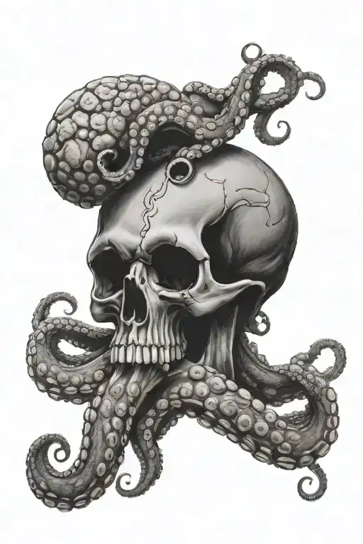 An Octopus With A Human Skull As Its Head Sitting On Top Of A Long Skinny Piece Of Coral