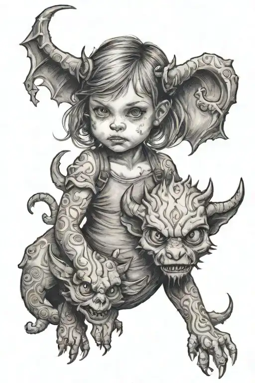 Little Girl With Demon Behind Her