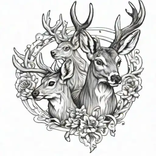 Fineline Deer And Doe Face