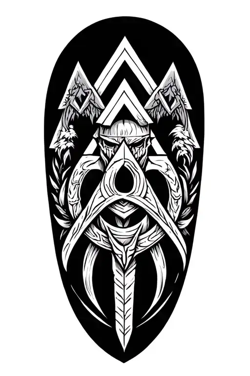 Valhalla With Valknut Symbol Intertwined