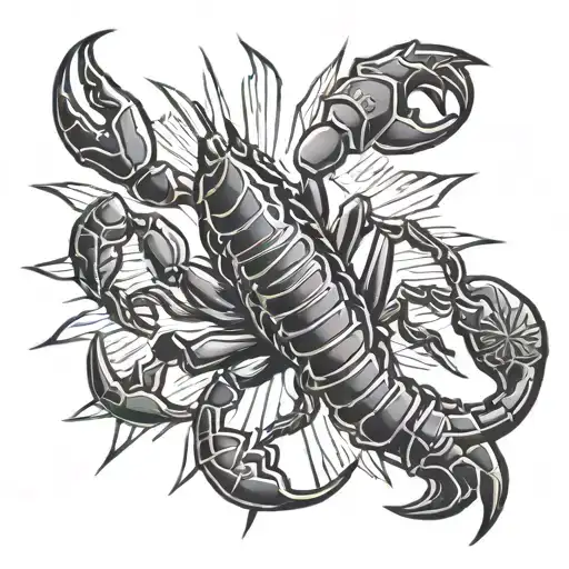 Filipino Scorpion Tattoo With 3 Stars And Sun Rays