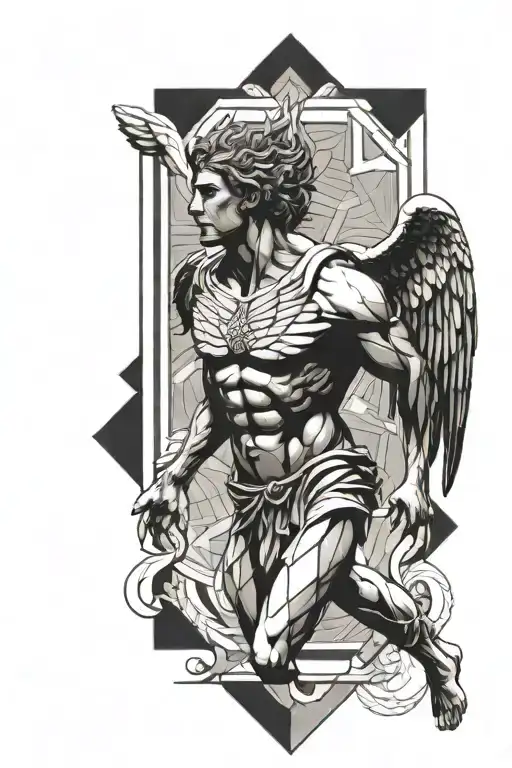 Icarus Greek With Line Art And Geometric Background For Forearm