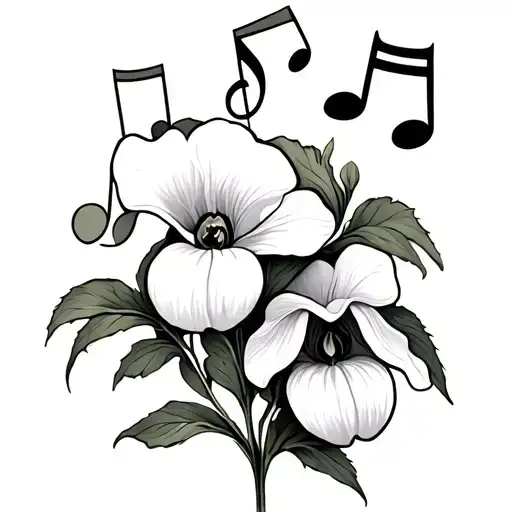 Sweet Pea And Lady Slippers And Music Notes Intertwined Simple